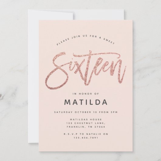 Roos goudglitter foto zoet 16 jaar (Voorkant)