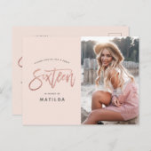Roos goudglitter foto zoet 16 jaar briefkaart (Voorkant / Achterkant)
