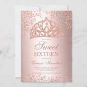 Roos goudglitter foto's kroontiara Sweet 16 Kaart (Voorkant)
