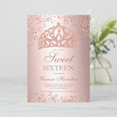 Roos goudglitter foto's kroontiara Sweet 16 Kaart (Staand voorkant)