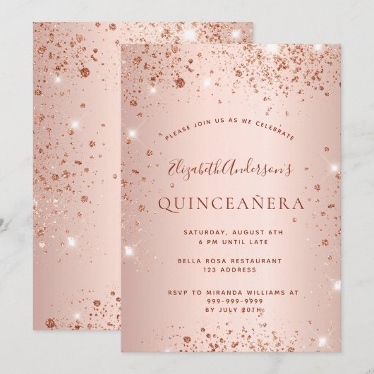 Roos goudglitter glitter glans kaart (Voorkant / Achterkant)