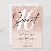 Roos goudglitter-grensscriptfoto Sweet 16 Kaart (Voorkant)