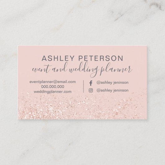 Roos goudglitter grijze wazig roze visitekaartje (Achterkant)