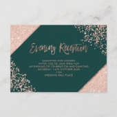 Roos goudglitter groene script avondontvangst informatiekaartje (Voorkant)