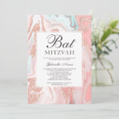 Roos goudglitter koraalroze marmer Mitzvah Kaart (Staand voorkant)