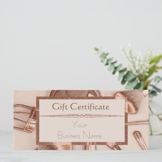 Roos goudglitter make-up salon cadeaubon (Staand voorkant)
