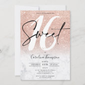 Roos goudglitter marmer grensfoto Sweet 16 Kaart (Voorkant)