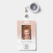 Roos goudglitter marmer logo foto's badge (Voorkant met intrekbare clip)