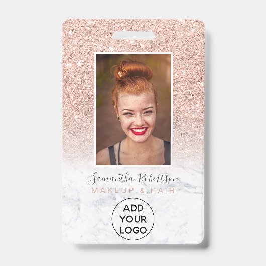 Roos goudglitter marmer logo foto's badge (Voorkant)