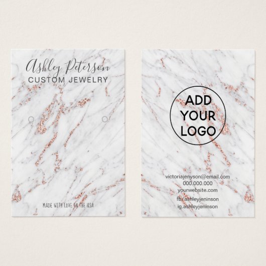 Roos goudglitter marmer luxearning display visitekaartje (Voorkant /achterkant)