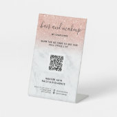 Roos goudglitter marmer mamake-up digitale QR-prij Reclamebord Met Voetstuk (Voorkant)