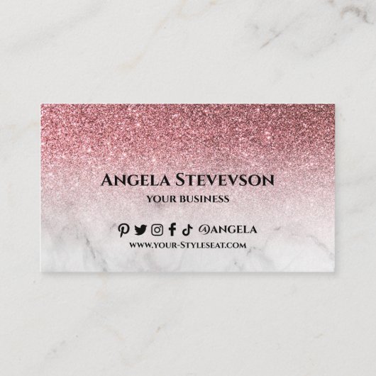 Roos goudglitter-marmer met een bewerkbare trouwer visitekaartje (Achterkant)