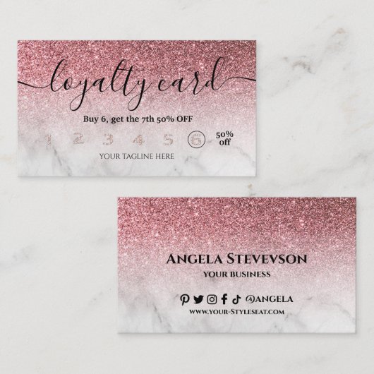 Roos goudglitter-marmer met een bewerkbare trouwer visitekaartje (Voorkant / Achterkant)