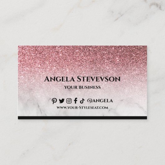 Roos goudglitter-marmer met een bewerkbare trouwer visitekaartje (Achterkant)