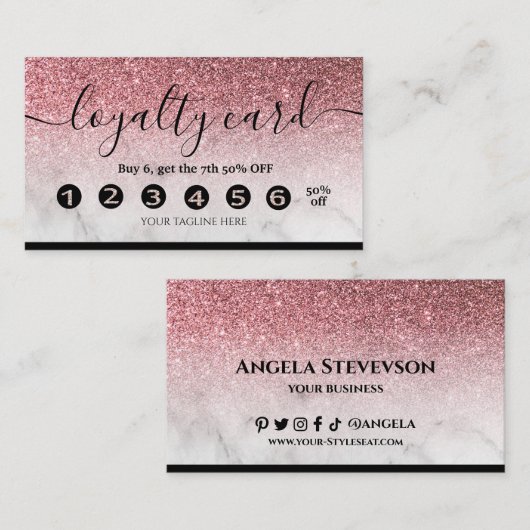 Roos goudglitter-marmer met een bewerkbare trouwer visitekaartje (Voorkant / Achterkant)