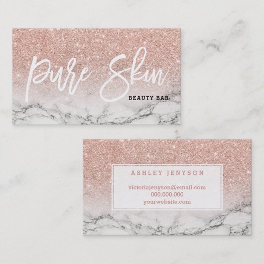 Roos goudglitter-marmer met nest visitekaartje (Voorkant / Achterkant)