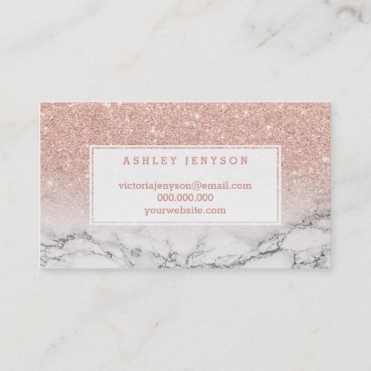 Roos goudglitter-marmer met nest visitekaartje (Achterkant)