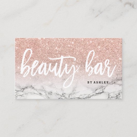 Roos goudglitter-marmer met nest visitekaartje (Voorkant)