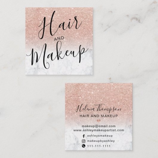 roos goudglitter marmer sociale media vierkante visitekaartje (Voorkant / Achterkant)