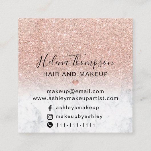 roos goudglitter marmer sociale media vierkante visitekaartje (Achterkant)