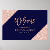 Roos goudglitter marvy blue bruiloft welkom poster (Voorkant)