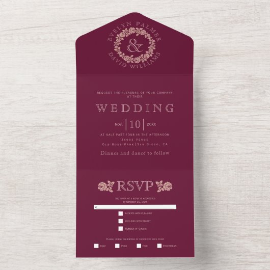 Roos goudglitter met een bruinkoolbrij all in one uitnodiging (Binnen)