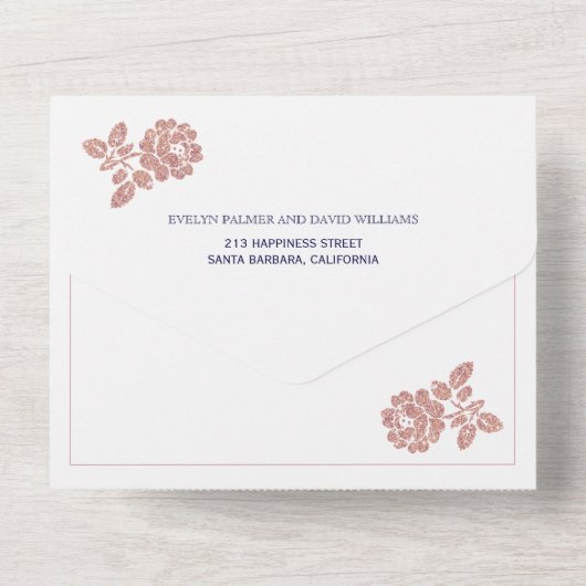 Roos goudglitter met een bruinkoolbrij all in one uitnodiging (Achterkant)