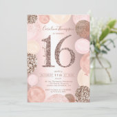 roos goudglitter metaalballon Sweet 16 foto Kaart (Staand voorkant)