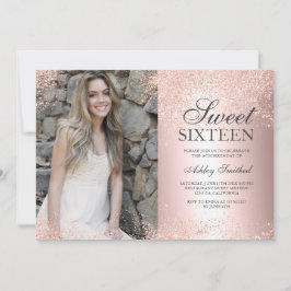 roos goudglitter metalen foliefoto Sweet 16 Kaart