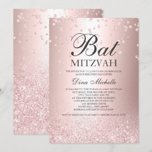 roos goudglitter metalen sparkle Bat Mitzvah Kaart