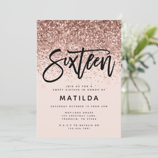 Roos goudglitter modern zoet 16 jaar oud (Staand voorkant)