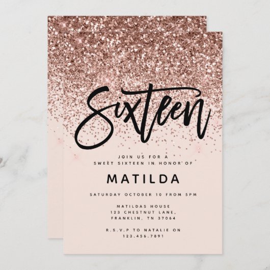 Roos goudglitter modern zoet 16 jaar oud (Voorkant / Achterkant)