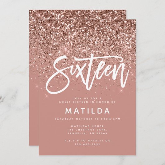 Roos goudglitter modern zoet 16 jaar oud (Voorkant / Achterkant)