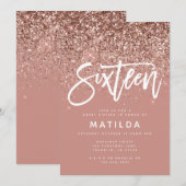 Roos goudglitter modern zoet 16 jaar oud aankondiging (Voorkant / Achterkant)