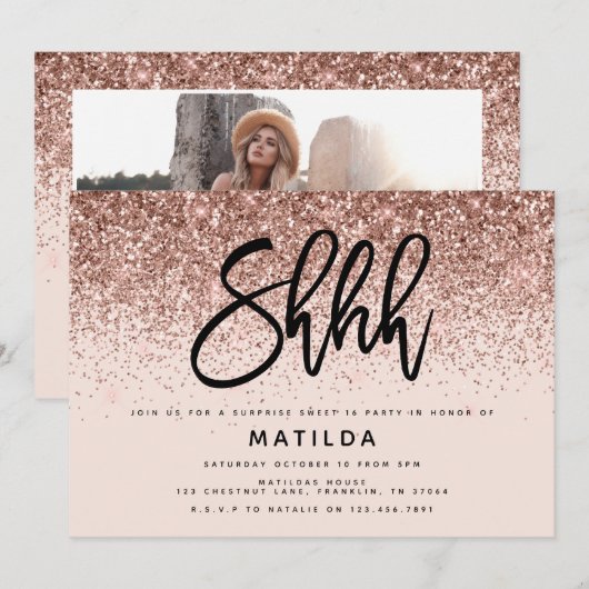 Roos goudglitter moderne verrassing (Voorkant / Achterkant)