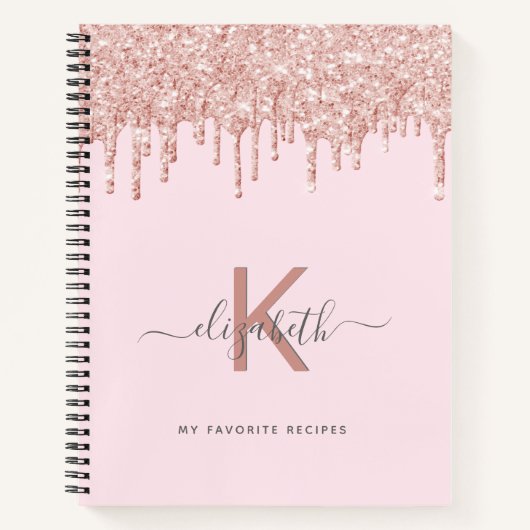 Roos goudglitter-monogram notitieboek (Voorkant)