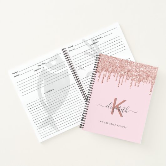 Roos goudglitter-monogram notitieboek (Binnen)