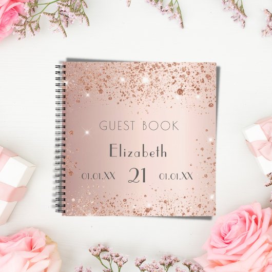Roos goudglitter-monogram voor bezoekersboek notitieboek