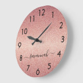 Roos goudglitter-naamscript grote klok (Hoek)