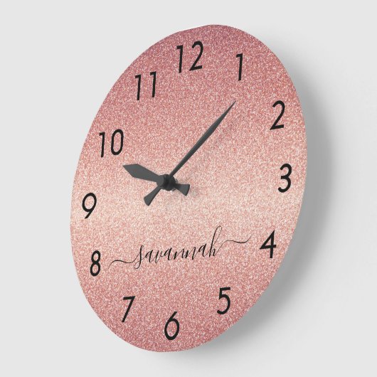 Roos goudglitter-naamscript grote klok (Hoek)