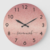 Roos goudglitter-naamscript grote klok (Voorkant)