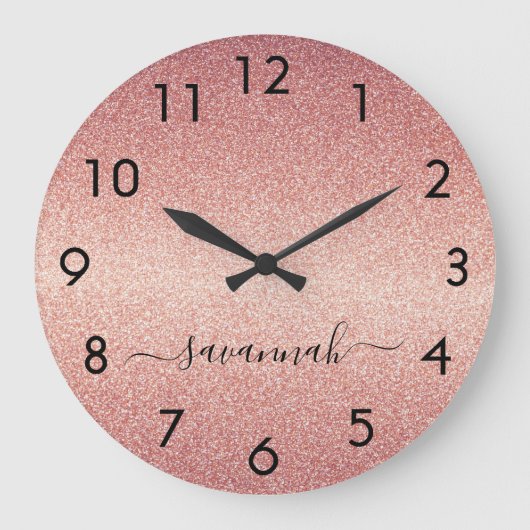 Roos goudglitter-naamscript grote klok (Voorkant)