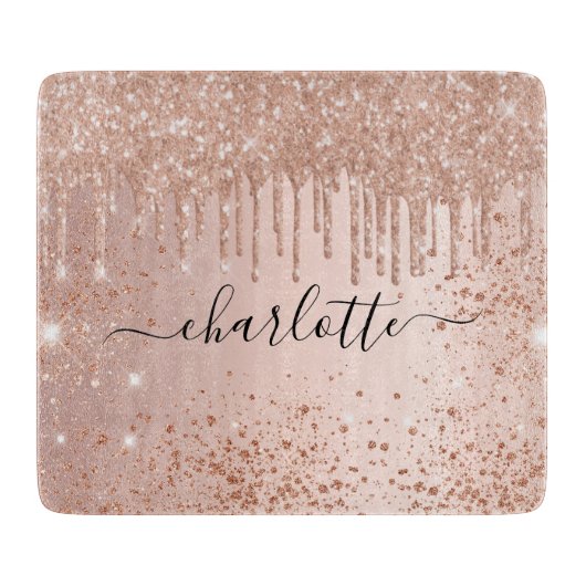 Roos goudglitter-naamscript snijplank (Voorkant)