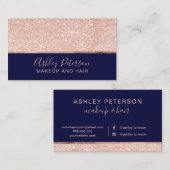 Roos goudglitter navy blauw haar make-up typografi visitekaartje (Voorkant / Achterkant)