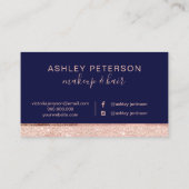 Roos goudglitter navy blauw haar make-up typografi visitekaartje (Achterkant)