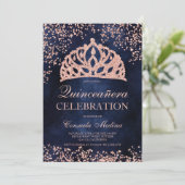 Roos goudglitter navy foto tiara Quinceañera Kaart (Staand voorkant)