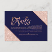 Roos goudglitter navy script trouwrichting informatiekaartje (Voorkant)