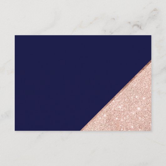 Roos goudglitter navy script trouwrichting informatiekaartje (Achterkant)