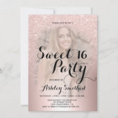 Roos goudglitter ombre metallic foto Sweet 16 Kaart (Voorkant)