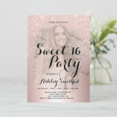 Roos goudglitter ombre metallic foto Sweet 16 Kaart (Staand voorkant)